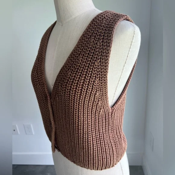 Free People- Brown Knit Button-Up Vest - Picture 10 of 11